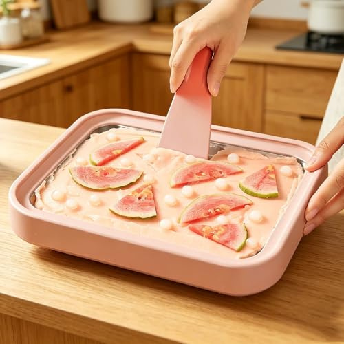 Macchina Per Gelato Arrotolato, Piastra A Congelamento Istantaneo Con 2 Spatole, Impermeabile E Senza Necessità Di Elettricità, Vassoio In Acciaio Inox Per Gelato(Pink,26cm)