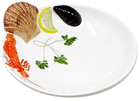 Lashuma Handgemachter Suppenteller aus Italienischer Keramik im Meeresfrüchte Design, Tiefer Teller 22 cm, 5 cm tief