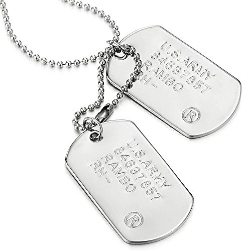 COOLSTEELANDBEYOND Klassischer Zwei Stücke Herren Militär Armee Dog Tag Anhänger und 70cm Kugelkette