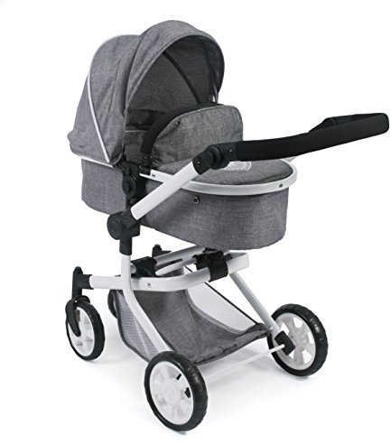Bayer Chic 2000 - Puppenwagen Mika, 2in1 Kombipuppenwagen für Kinder von 4 bis 8 Jahren, Jeans grau, 73 x 41 x 82 cm