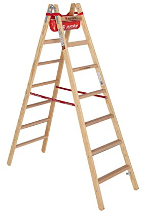 euroline Der sichere Aufstieg Sprossenstehleiter, jeweils 7 Sprossen mit Eimerhaken und Ablagetasche, Holz, Rot