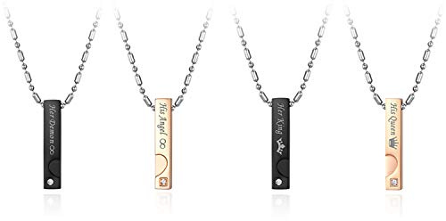 JewelryWe Valentinstag Schmuck 4pcs Freundschaftsketten Edelstahl Zirkonia Partnerketten mit Herz Quader Anhänger Paare Halskette Kette mit Gravur für Damen Herren Schwarz Gold