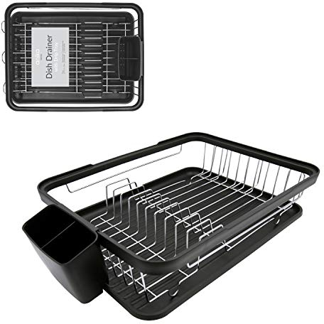 Anika Kitchen Dish Drainer & Drying Rack/Removable Drip Tray & Cutlery Holder/Large Capacity for Kitchen Counter in Black 69049