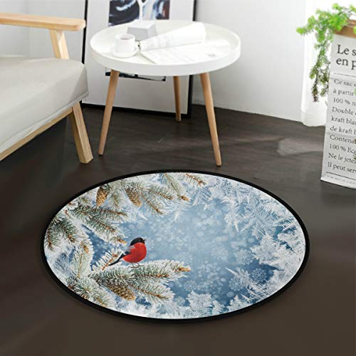 Mnsruu Weihnachts-Teppich mit Schneeflocken, rund, für Wohnzimmer, Schlafzimmer, 92 cm Durchmesser