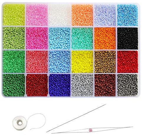Tibaoffy Size 12/0 Crafts Glass Seed Beads 2mm Tiny Pony Beads Assorted Kit with Organizer Box for Jewelry Making (24 Assorted Multicolor Set, Total About 24000pcs)