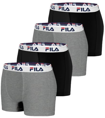 FILA Boxer Uomo Cotone, Mutande Uomo, Pelli Sensibili, Ultra Soft (set di 4), Grigio, Nero, Taglie L