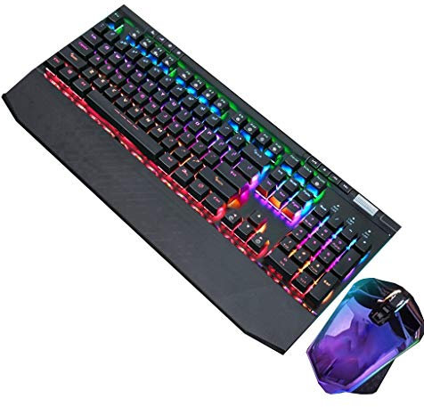 Clavier gamer LED Clavier Filaire Mécanique, Base D'aluminium, 104 Touches Standard, Clavier Gamer Et La Souris Combo Avec Les Touches Multimédia Et Une Souris De Jeu 10800 DPI For Les Joueurs PC Sous