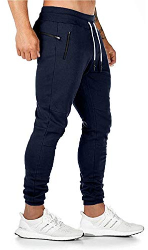 Somthron herr, byxor, cargo chinos jeans, sportbyxor, lediga fritidsbyxor med elastisk midja, byxor med smal passform, träningsbyxor joggingbyxor bomull, fitness, cargobyxor med fickor, Blå-ny, XL
