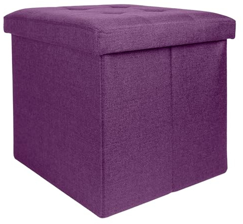 INTIRILIFE Faltbare Sitzhocker 38x38x38 cm in Nebel LILA - Sitzwürfel mit Stauraum und Deckel aus Stoff mit Mulden - Sitzcube Fußablage Aufbewahrungsbox Truhe Sitzhocker