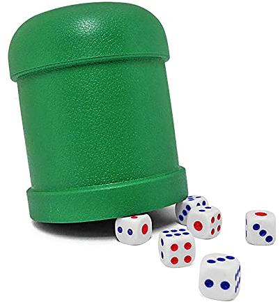 Würfelbecher, Würfelbecher, Casino-Gastgeschenke, Spiel, gerade, grün, Kunststoff, inkl. 5 Tassen und 30 Würfel