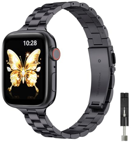 GEARYOU Schlankes Edelstahlband Kompatibel mit Apple Watch Armband Damen | 42mm(Series 11/10) 40mm 41mm 38mm,Metall Gliederarmband für iWatch Series 9/8/7/6/5/4/3/2/1/SE,Ersatzband Elegant