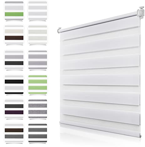 Doppelrollo Klemmfix ohne Bohren Weiß 90x130cm Rollos für Fenster ohne Bohren mit Kindersicherung Fenster Rollos für innen Lichtdurchlässig & Verdunkelnd, Stoffbreite 85cm