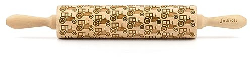 Folkroll Teigrolle Traktor, groß, 43 cm, Nudelholz, Prägerolle, Muster, Motiv, Rolle, Buchenholz, 332764