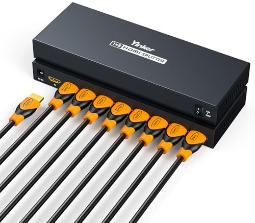 Yinker 4K HDMI Splitter 1 in 8 Out (Not Extended Display), Metal Shell, USB Powered, Supports 3D, 4Kx2K@30Hz, 1080P@60Hz, Multi Monitor Outputs for Projector, HDTV