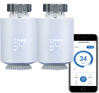 Qiumi Zigbee Thermostat pour radiateur thermostatique programmable intelligent TRV, Alexa, commande vocale, type de connecteur M30 x 1,5