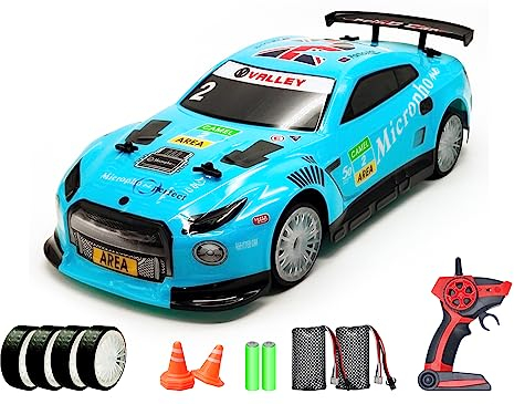 RACENT Ferngesteuertes Auto – 2,4 GHz RC Driftauto (Maßstab 1:14) mit LED-Lichtern (Blau)