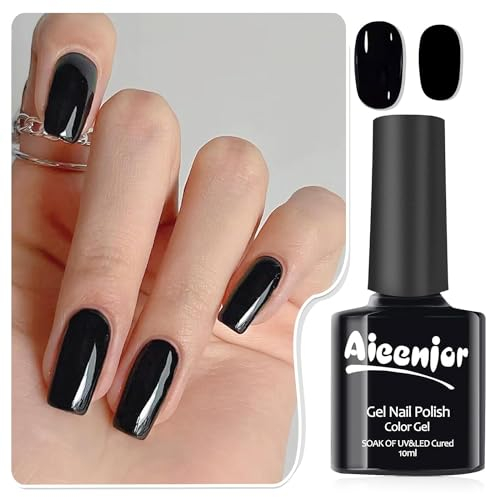 Aieenjor UV Nagellack Schwarz, Schellack Nagellack Schwarz, Manicure Gellack, DIY Gel Maniküre Design, Black Gel Nail Polish 10ML