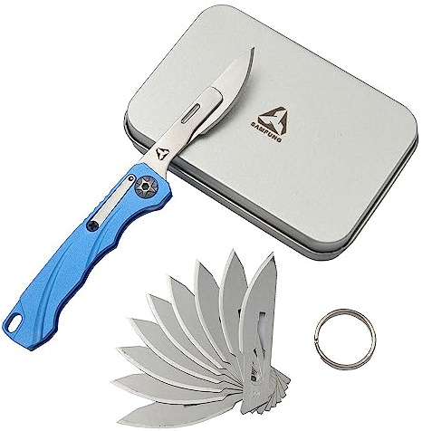 SAMFUNG Tägliches Taschenfaltmesser mit 10-austauschbaren Schnellwechselklingen, ultra kompakt und leicht (Blau)