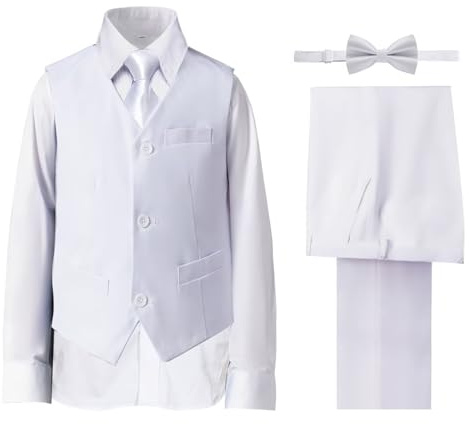 DHTS Boys Suit for Teen Formal Tuxedo Dress Clothes Teenager Boy Vest and Pants Set for Boys White Communion Suits Size 18