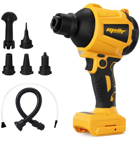 Mellif borstlös dammfläkt kompatibel med Dewalt 18 v batteri, trådlös handhållen fläkt, luftpump med 3 hastigheter, 50 000 varv/min, LED-ljus, 7 multianvändningstillbehör, perfekt för poolleksak (inte