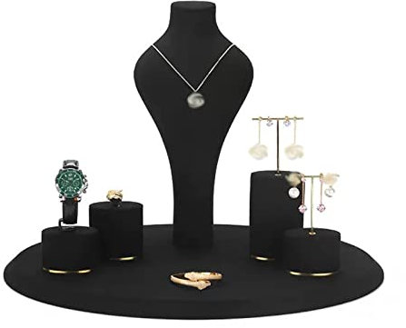 Schmuckständer Schmuckbüstenhalter/Halskettenbüste, große Kombination aus Halskette, Ring und Ohrringbüste, Schmuckbüsten-Halskettenständer-Set aus schwarzem Samt Schmuckhalter (Color : B)