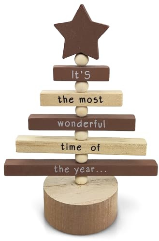 Netuno 1 albero Natale legno marrone naturale marrone scuro 17 cm albero Natale piccolo legno decorazione natalizia con scritta addobbi natalizi per casa tavolo ufficio vetrina