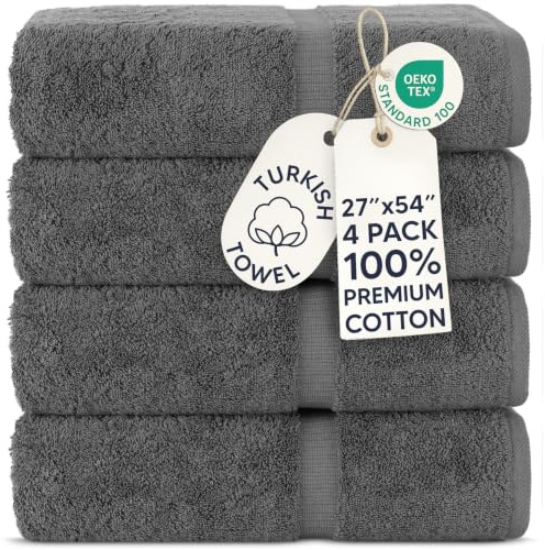 Chakir Turkish Linens | Hotel & Spa Quality 100% Cotton Premium Turkish Towels | Soft & Absorbent (4-Piece Bath Towels, Dark Gray)