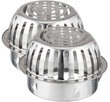 Relaxdays Filtri per Grondaie, Set da 2, Acciaio Inox, Protezione Tubi Pluviali da 120 mm, Contro l'Intasamento, Argento, 9.5 x 15 x 15 cm