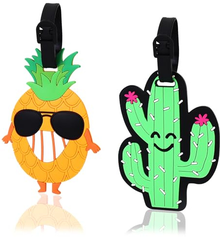 Etichette per Valigie Estate Spiaggia,2Pezzi Etichetta per Viaggio Bagaglio PVC,Simpatico Identificatore Valigia,Bagagli Tag,Deposito Bagagli Targhetta per Bambini Donne Uomini,Ananas Cactus