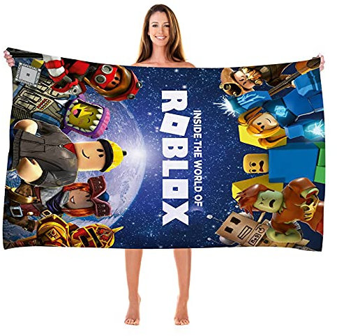 MAJEQZGY Roblox - Asciugamano da bagno con stampa 3D, per bambini, ultra morbido, super assorbente, durata, spiaggia, bagno, viso, adolescente (blu)