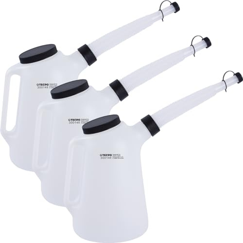 TECPO 3x Ölkanne 5 Liter, Füllkanne Einfüllkanne Messbecher Messkanne Wasserkanne Gießkanne (5L)