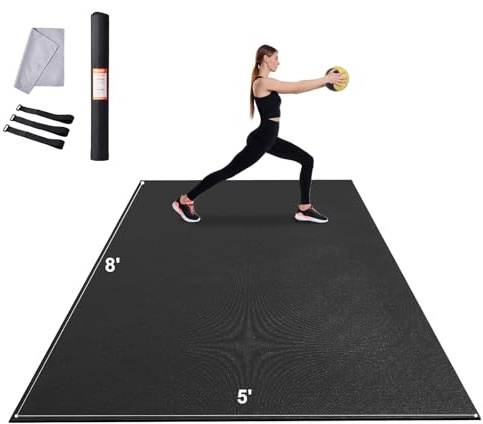 VEVOR Large Exercise Mat, 12'x6'/10'x6'/9'x6'/8'x6'/8'x5'/7'x5'/6'x4' (7mm) Extra Thick, Non Slip High Density Premium Workout Mat, Exercise Yoga Mat for Men & Women, Fitness & Exercise Mat with Bag & Carry Strap, for All Types of Home Yoga, Pilate & Floor Workout