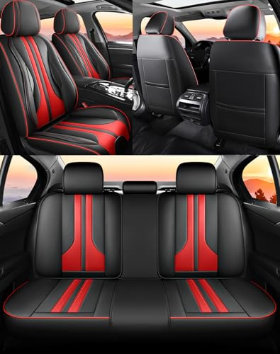 NOBQUA Autositzbezüge Universal Set, Leder Autositzbezug Komplettset, Vordersitze & Rückbank，Universal Fit für die meisten PKW, SUV, Limousinen und LKW