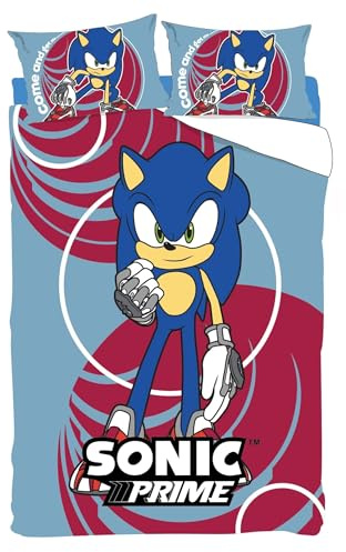 CARTOON completo lenzuola per bambini 3 pezzi Sonic Prime per letto una piazza e mezza lenzuola in 100% cotone
