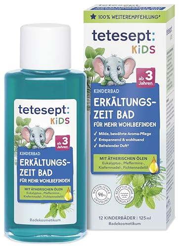 tetesept Bagno per bambini per la stagione fredda con 4 oli essenziali - Additivo rilassante per il relax e il riscaldamento - 1 x 125 ml