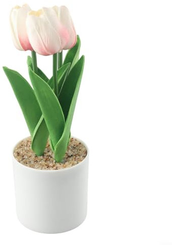 DAZZLEEX Realistic Tulip Fake Plants in Pot, Perfect for Parties, Weddings, and Gardens (for CHAMPAGNE)