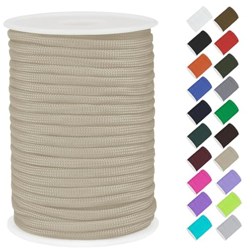 CAMAL Paracord 4mm Polypropylenseil 7-Strang Core 30m Starke Schnur Paracord Armbänd Schnur Reißfest Utility Seil 4mm Hält bis zu 70kg, Seile für Camping, Zeltspanner (Beige)