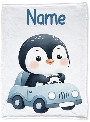 GRAZDesign Babydecke mit Namen personalisiert Pinguin flauschig, Baby Kuscheldecke zur Geburt, Geburtstag, Weihnachten 100x75cm - Fleecedecke