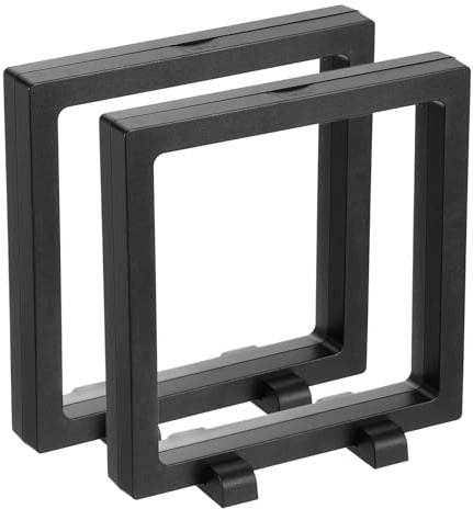 sourcing map 2 Pcs 3D Floating Display Case, 5.5 x 5.5 x 0.8 Inch Floating Frame Display Holder Stand, Transparent PE Jewelry Storage Box, Black