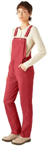 Dickies Women's W Double Front Bib Overall, Red, Large