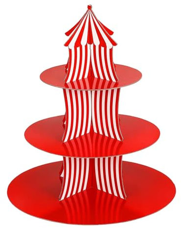 Alzata per torte e cupcake, Alzata per cupcake, Alzata per cupcake a strisce rosse Alzata per torta in cartone, Pratico supporto per torta a piani Vassoio da portata in carta per cupcake, biscotti, de