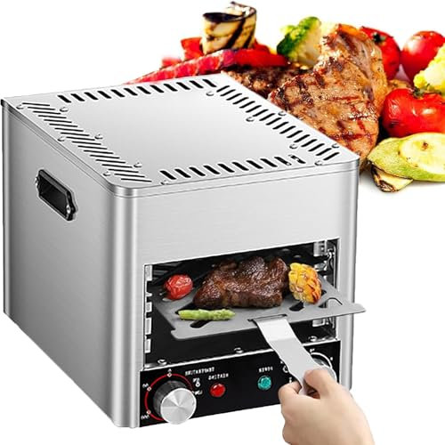 Dfdieratve Parrilla EléCtrica para Carne, Asador EléCtrico Sin Humo de 1700 W, Asador de Carne de Acero Inoxidable de 800 ℃ con Rejilla Ajustable de 4 Niveles/10 Niveles, Parrilla EléCtrica,4-Tier