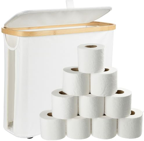Cozary toalettpapper förvaringskorg med lock – 25 l badrumsorganisatör, vikbar förvaring av klor för badrum, vattentät, 43 x 35 x 17 cm