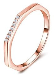 Tolldek 9 Karat Rotgold Eheringe Echtschmuck, Sechseck Trauringe 9K Rosegold Freundschaftsringe mit Moissanit, Gr.60 (19.1)