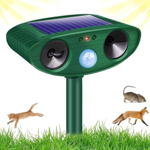 Joomouney Cat Repellent Gardens for UK, Cat Deterrent Garden Ultrasonic Solar Animal Scarer Fox Deterrent with PIR Sensor, XF-5