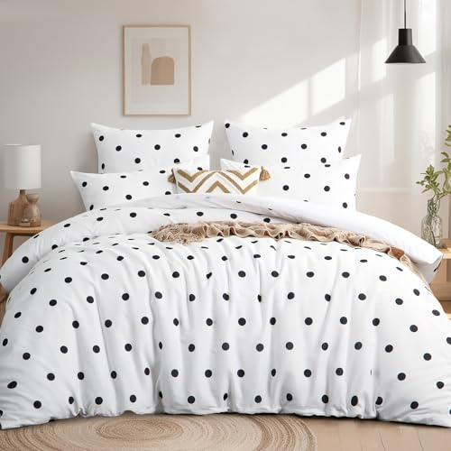 Tifschlaf Parure de lit 200 x 200 cm - 3 pièces - Housse de couette 200 x 200 cm avec 2 taies d'oreiller 80 x 80 cm - Microfibre Oeko-Tex - Motif à pois - Blanc - Infroissable - Housse de couette avec