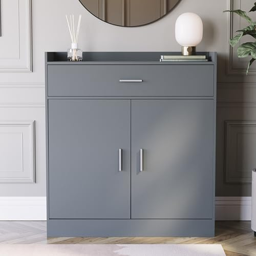 Vida Designs Dalby Shoe Cabinet, Wooden Shoe Storage Unit with 2 Doors & 1 Drawer, Multifunctional Dust-Proof Space-Saving Cupboard for Hallway or Entryway (Grey)
