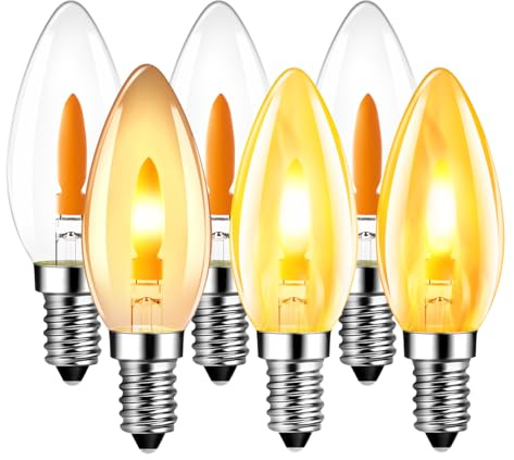 LVWIT Ampoule LED à Filament, 1W Ampoule E14 Blanc Chaud, Veilleuse Ampoules Flamme E14, Ampoules Simulant des Flamme Ondulantes, C35, 1800k Ambré, Non-dimmable, Lot de 6