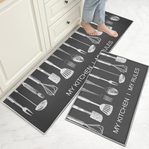 Hoimlm Set di 2 tappetini da cucina antiscivolo, set di tappetini da cucina, con adesivi scorrevoli per bagno/soggiorno, corridoio, antiscivolo, impermeabili e facili da pulire (Style J, 40 x 60 + 40