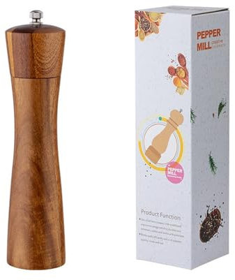 Wooden Pepper Mill Pepper 8.46Inch Updated Manual Wooden Peppers Shaker Set Spice Grinder refillable Wood Salt Mill Peppers Shaker Kit Manual Mills Solid with Strong Adjustable Grinders